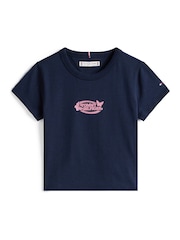 Tommy Hilfiger Blue Extra Slim Metallic Logo T-Shirt - Image 5 of 5