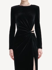 Self-Portrait Black Velvet Embellished Midi Dress - Image 3 of 4