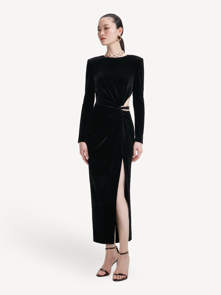 Self-Portrait Black Velvet Embellished Midi Dress - Image 4 of 4