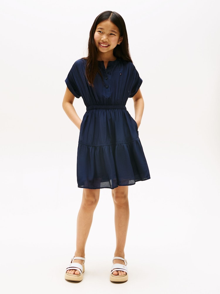 Tommy Hilfiger Blue Short Sleeve Tiered Shirt Dress - Image 1 of 5