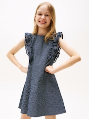 Tommy Hilfiger Blue Ruffle Seersucker Fit And Flare Dress - Image 1 of 5