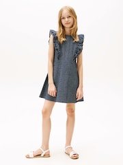 Tommy Hilfiger Blue Ruffle Seersucker Fit And Flare Dress - Image 3 of 5