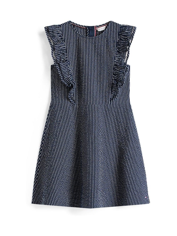 Tommy Hilfiger Blue Ruffle Seersucker Fit And Flare Dress - Image 5 of 5