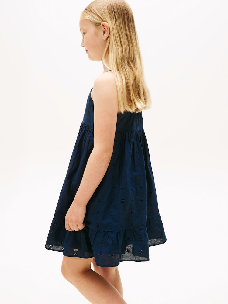 Tommy Hilfiger Blue 100% Cotton Broderie Anglaise Spaghetti Strap Dress - Image 2 of 5