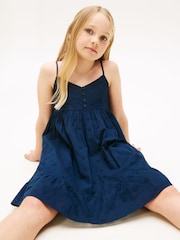 Tommy Hilfiger Blue 100% Cotton Broderie Anglaise Spaghetti Strap Dress - Image 3 of 5