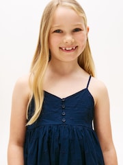 Tommy Hilfiger Blue 100% Cotton Broderie Anglaise Spaghetti Strap Dress - Image 4 of 5