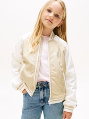 Tommy Hilfiger Cream Relaxed Back Logo Bomber Jacket - Image 1 of 6