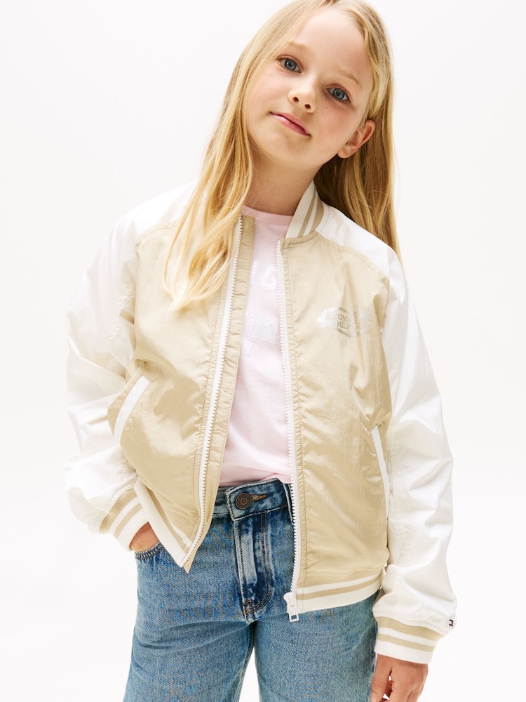 Tommy Hilfiger Cream Relaxed Back Logo Bomber Jacket - Image 1 of 6