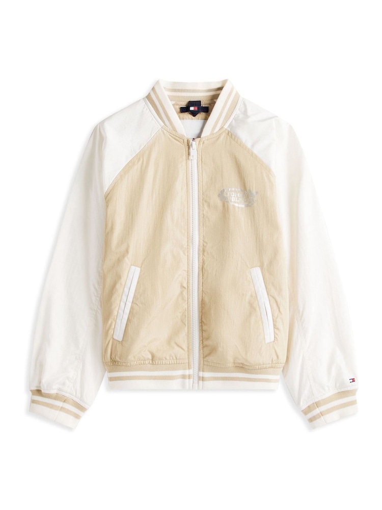 Tommy Hilfiger Cream Relaxed Back Logo Bomber Jacket - Image 6 of 6