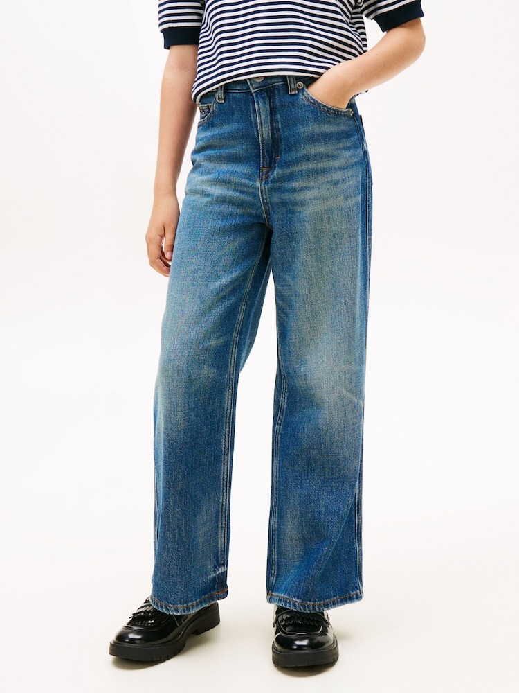Tommy Hilfiger Blue Logo Embroidery Vintage Wash Faded Jeans - Image 1 of 5