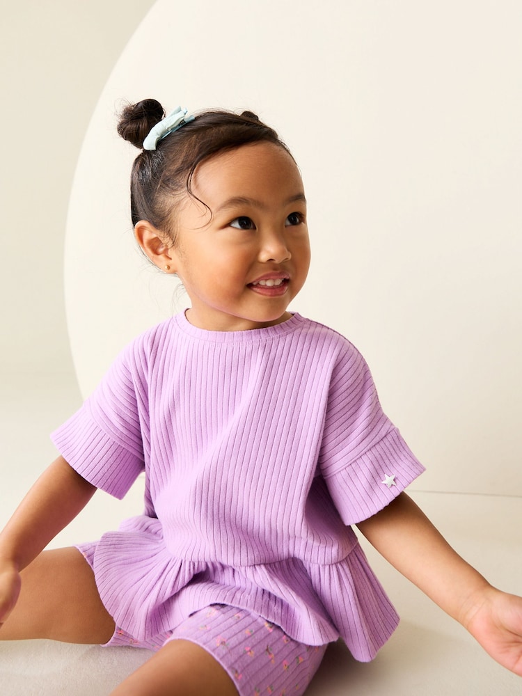 Lilac Purple Short Sleeve Ribbed Top and Shorts Set (3mths-7yrs) - Image 4 of 4 Lilac Purple Short Sleeve Ribbed Top and Shorts Set (3mths-7yrs) - Image 4 of 4