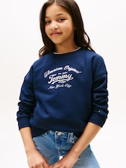 Tommy Hilfiger Blue Relaxed Metallic Logo Sweatshirt - Image 1 of 5