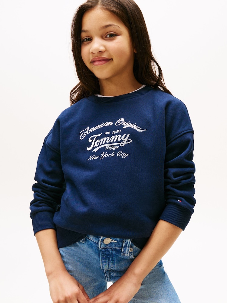 Tommy Hilfiger Blue Relaxed Metallic Logo Sweatshirt - Image 1 of 5