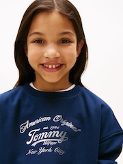 Tommy Hilfiger Blue Relaxed Metallic Logo Sweatshirt - Image 4 of 5