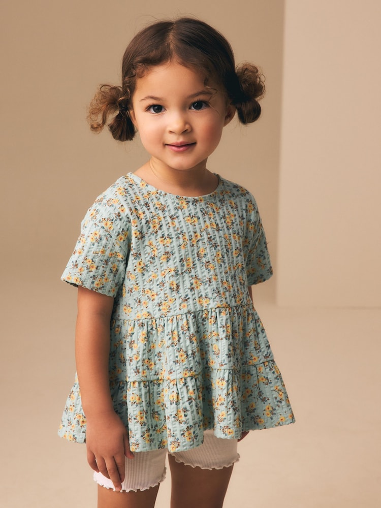 Blue Ditsy Floral Short Sleeve Blouse Shorts Set (3mths-7yrs) - Image 2 of 3