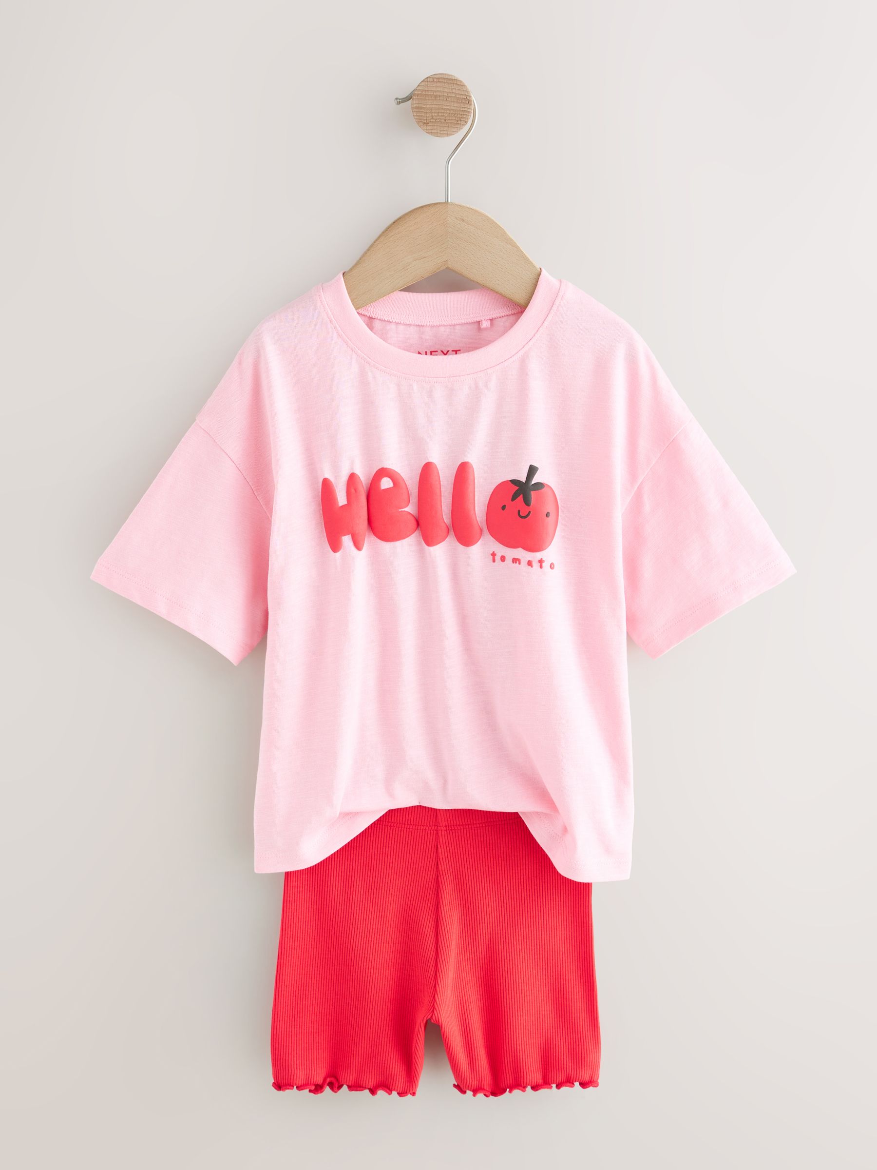 Buy Pink Tomato Character Short Sleeve T-Shirt and Cycle Shorts