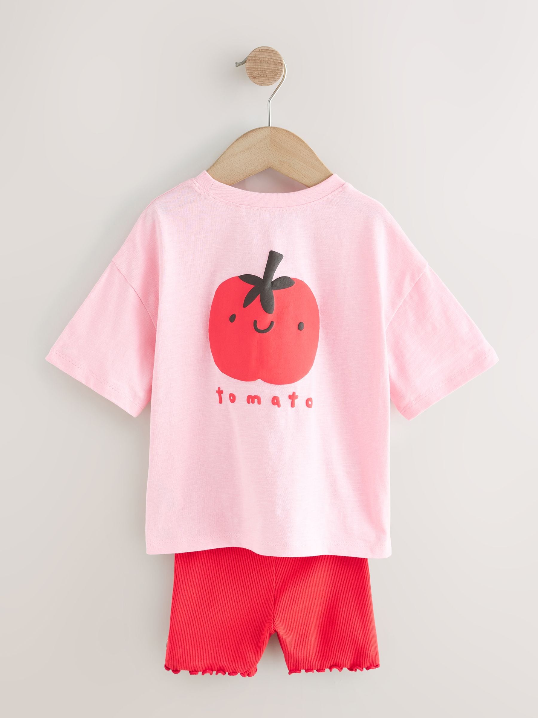 Buy Pink Tomato Character Short Sleeve T-Shirt and Cycle Shorts