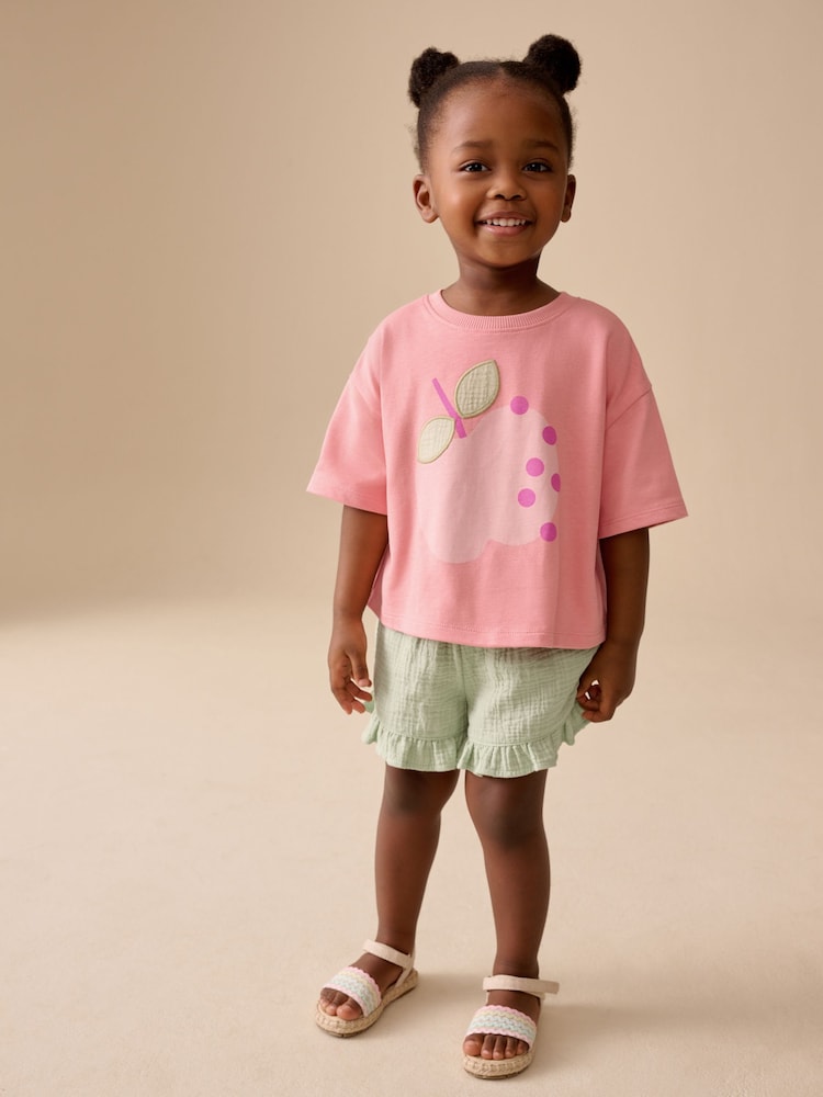 Pink Apple Short Sleeve T-Shirt and Shorts Set (3mths-7yrs) - Image 1 of 7
