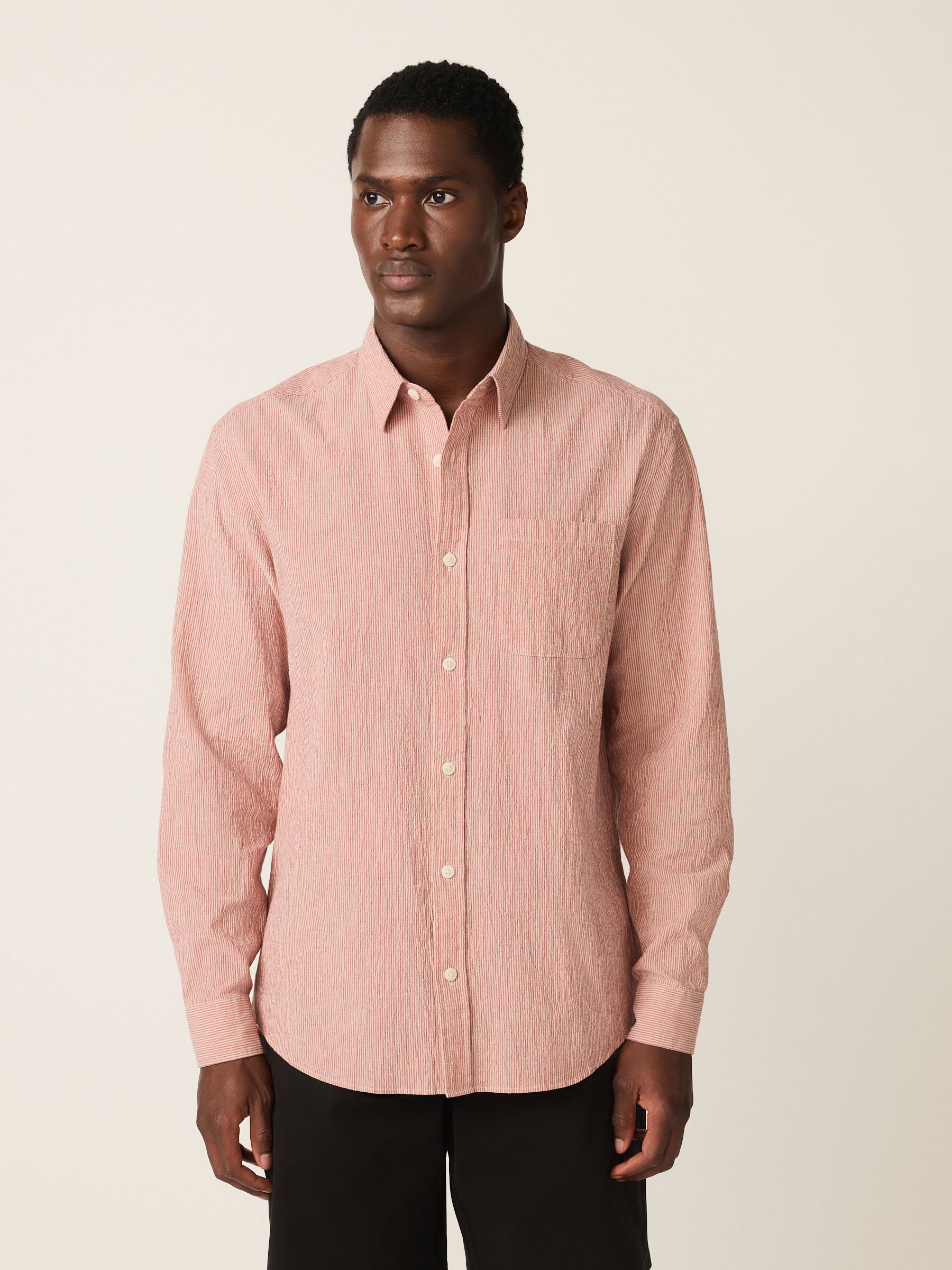 Buy Червоний - Regular Fit Stripe Cotton Long Sleeve Shirt з сайту