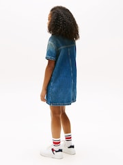 Tommy Hilfiger Blue Logo Embroidery Short Sleeve Denim Dress - Image 2 of 5