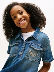 Tommy Hilfiger Blue Logo Embroidery Short Sleeve Denim Dress - Image 3 of 5