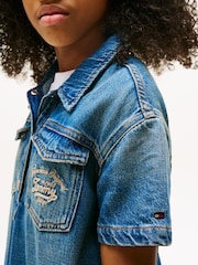 Tommy Hilfiger Blue Logo Embroidery Short Sleeve Denim Dress - Image 4 of 5