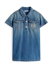 Tommy Hilfiger Blue Logo Embroidery Short Sleeve Denim Dress - Image 5 of 5