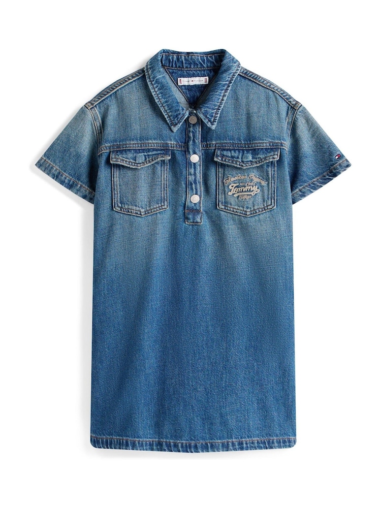 Tommy Hilfiger Blue Logo Embroidery Short Sleeve Denim Dress - Image 5 of 5
