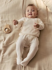 Ecru Pointelle - Bodysuit Leggings And Cardigan Baby Set 3 Piece (0-9mths) - Imaginea 1 din 19