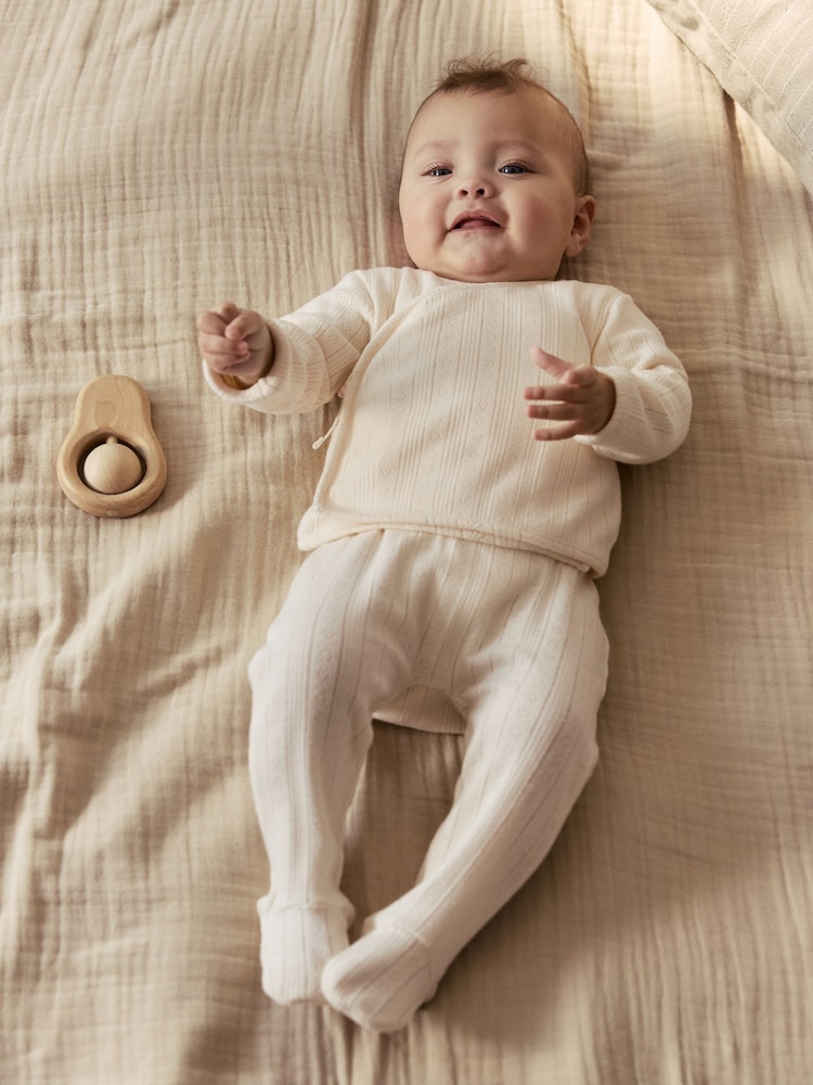 Ecru Pointelle - Bodysuit Leggings And Cardigan Baby Set 3 Piece (0-9mths) - Imaginea 1 din 19