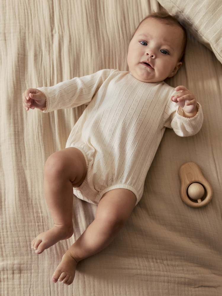 Ecru Pointelle - Bodysuit Leggings And Cardigan Baby Set 3 Piece (0-9mths) - Imaginea 2 din 19