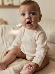 Ecru Pointelle - Bodysuit Leggings And Cardigan Baby Set 3 Piece (0-9mths) - Imaginea 3 din 19