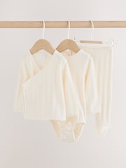 Ecru Pointelle - Bodysuit Leggings And Cardigan Baby Set 3 Piece (0-9mths) - Imaginea 7 din 19