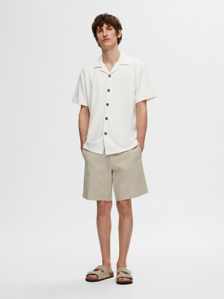 Selected Homme White Revere Collar Short Sleeve Plisse Shirt - Image 1 of 4