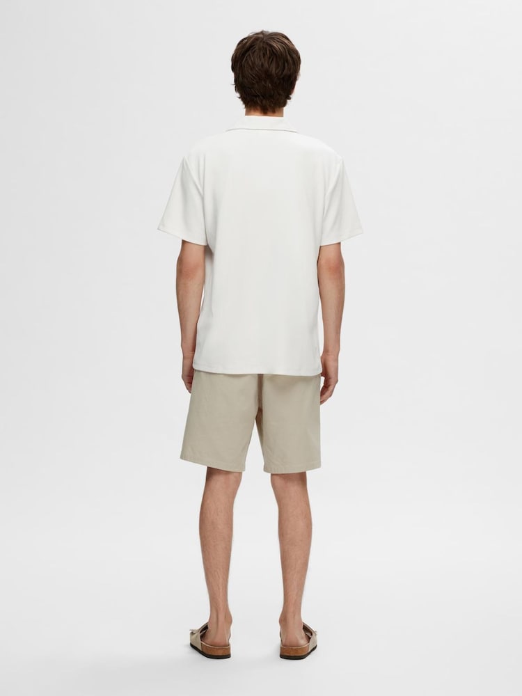 Selected Homme White Revere Collar Short Sleeve Plisse Shirt - Image 2 of 4