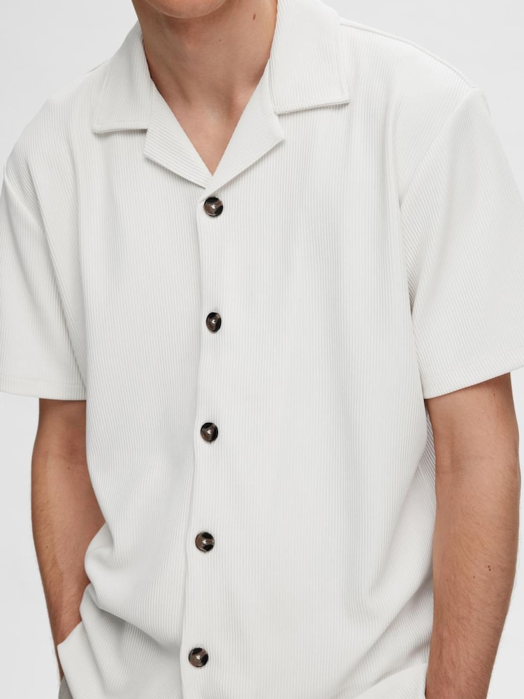 Selected Homme White Revere Collar Short Sleeve Plisse Shirt - Image 4 of 4