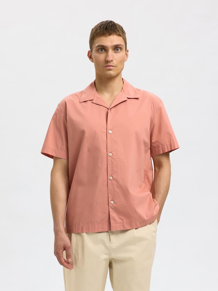 Selected Homme Pink Revere Collar Short Sleeve Shirt - Image 1 of 4
