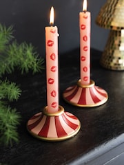 Rockett St George Set of 2 Pink Circus Style Taper Candle Holders - Image 1 of 5