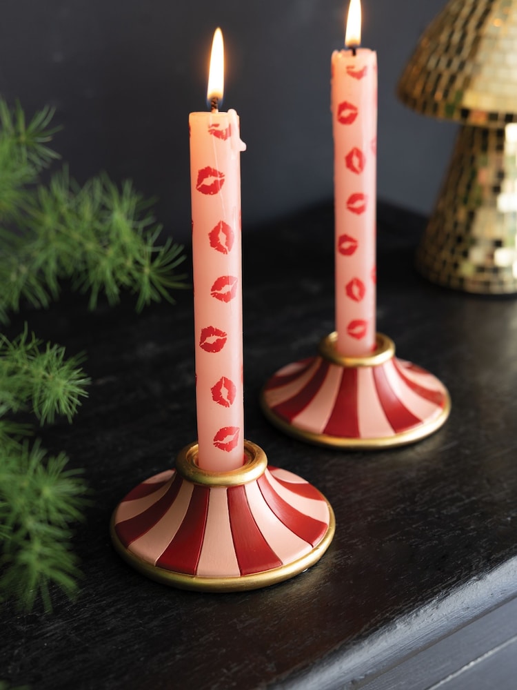 Rockett St George Set of 2 Pink Circus Style Taper Candle Holders - Image 1 of 5