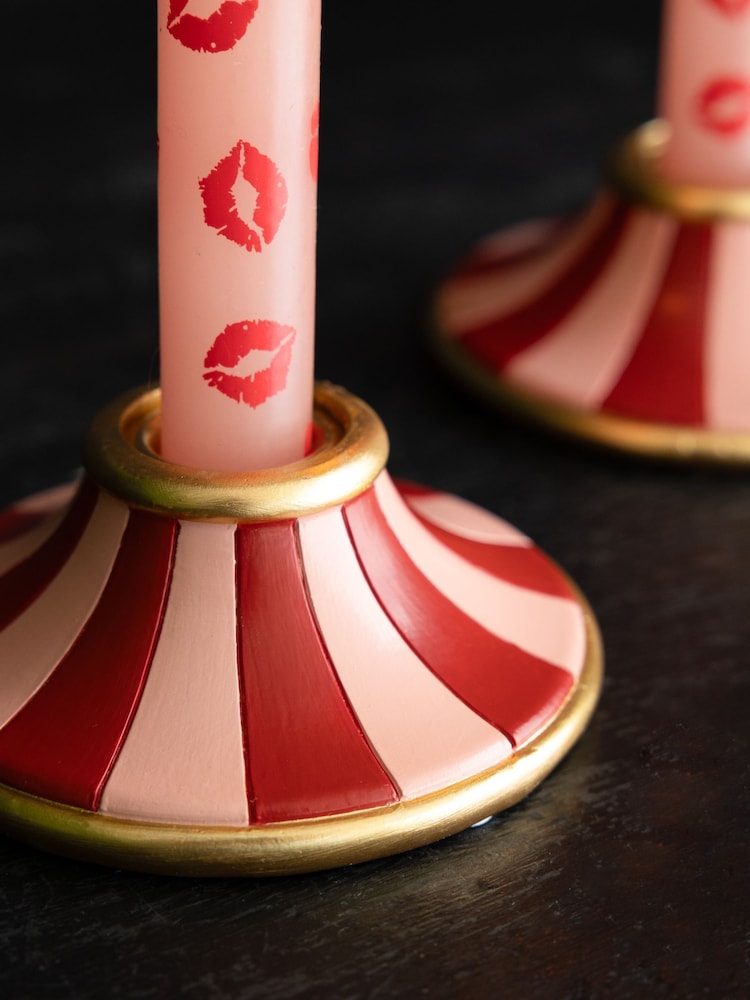 Rockett St George Set of 2 Pink Circus Style Taper Candle Holders - Image 2 of 5