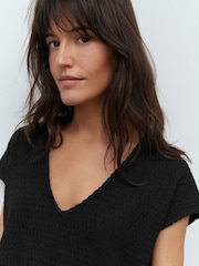 Black Textured Short Sleeve V-Neck T-Shirt - Image 1 of 8
