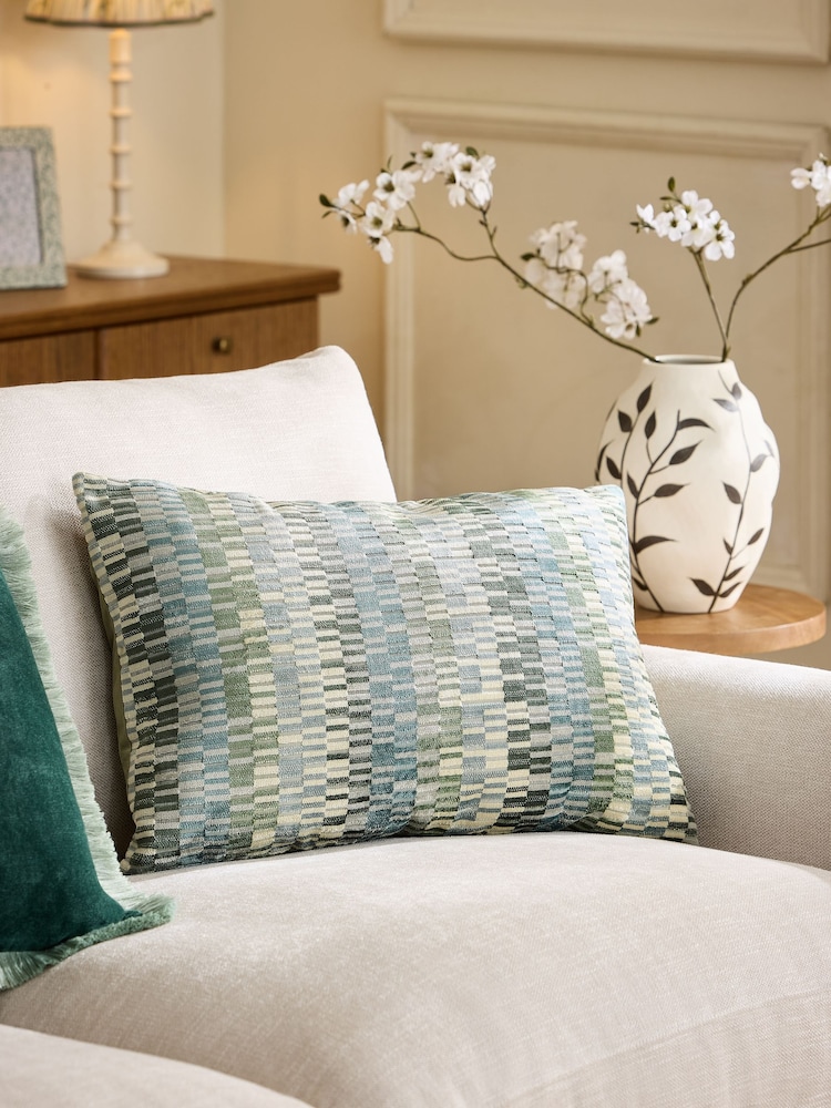 Green 40 x 59cm Cut Velvet Geo Zig Cushion - Image 1 of 4