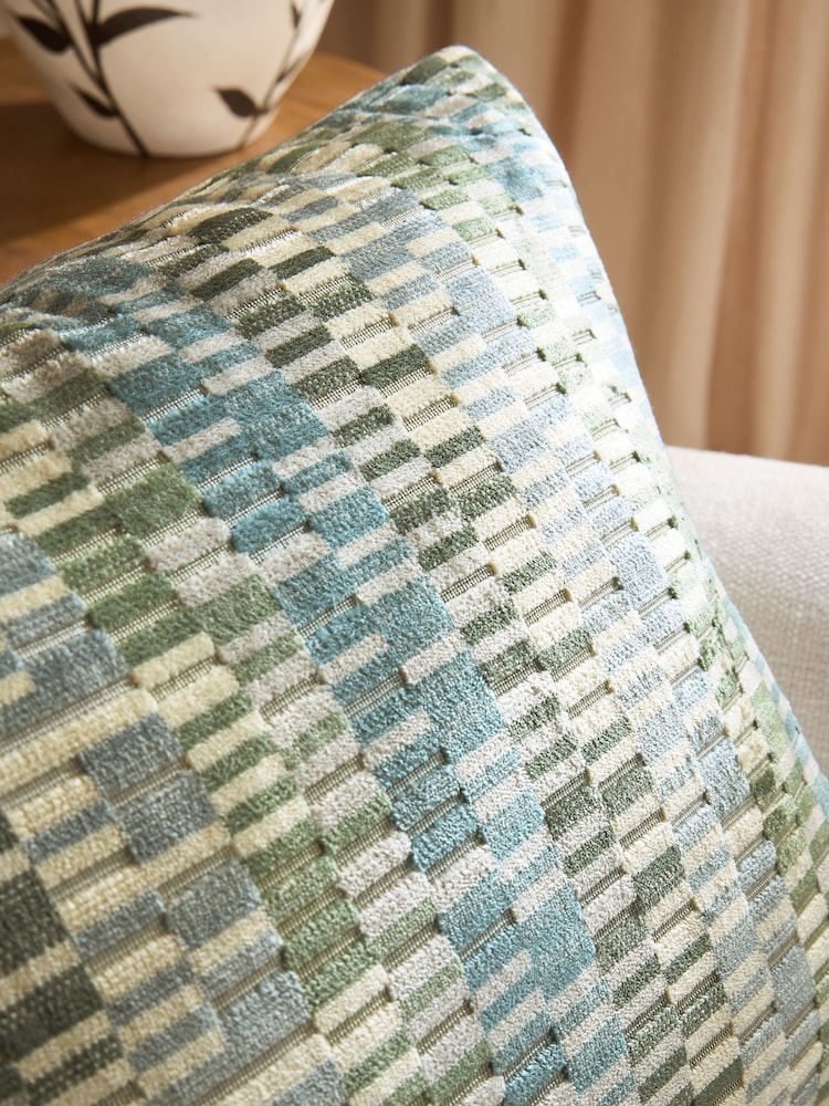 Green 40 x 59cm Cut Velvet Geo Zig Cushion - Image 2 of 4