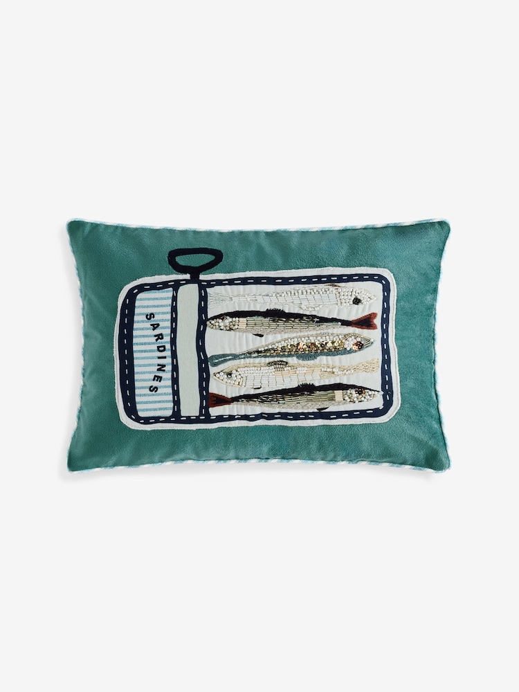 Blue 30 X 40cm Embellished Sardines Cushion - Image 1 of 2 Blue 30 X 40cm Embellished Sardines Cushion - Image 1 of 2