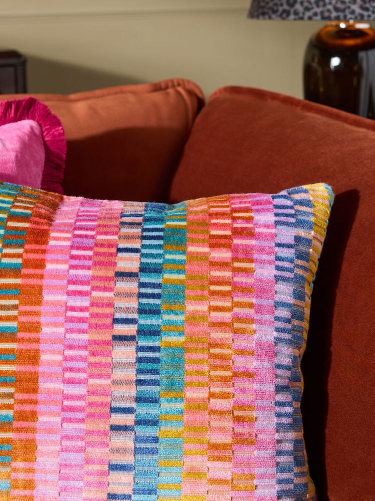 Multi Bright 43 x 43cm Cut Velvet Rio Blocks Cushion - Image 2 of 3 Multi Bright 43 x 43cm Cut Velvet Rio Blocks Cushion - Image 2 of 3