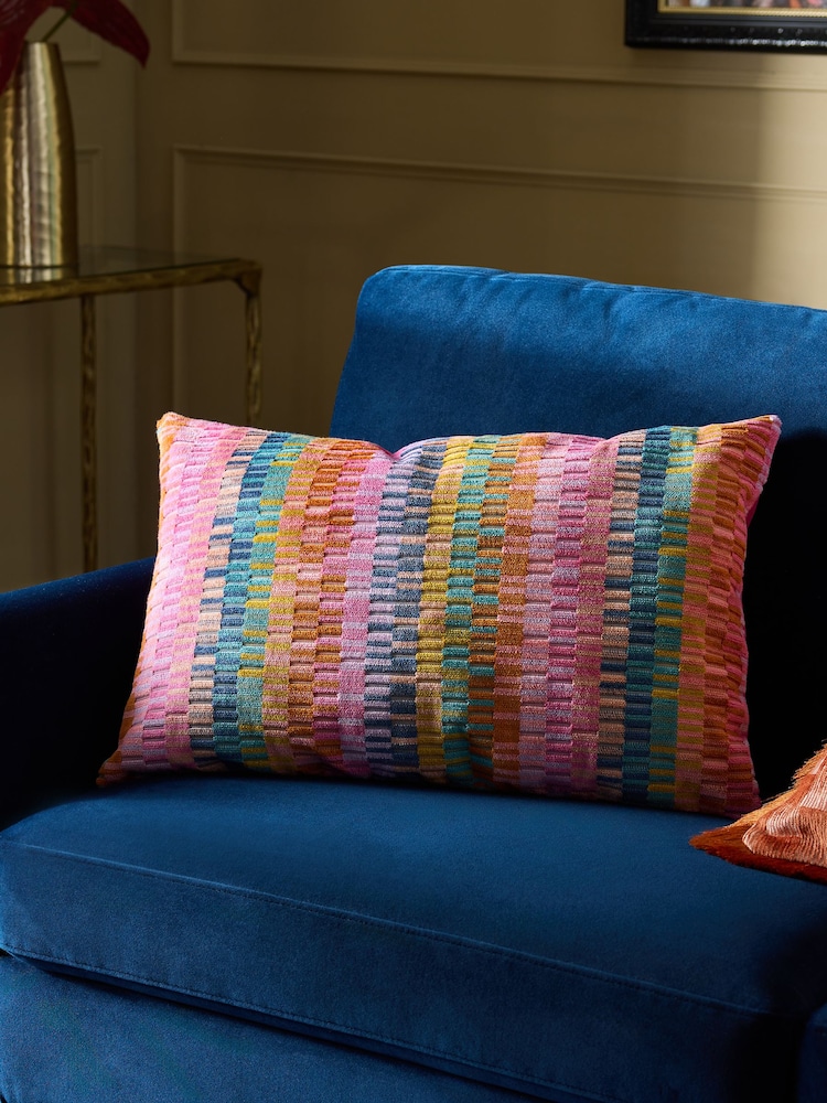 Multi Bright 40 x 59cm Cut Velvet Rio Blocks Cushion - Image 1 of 4 Multi Bright 40 x 59cm Cut Velvet Rio Blocks Cushion - Image 1 of 4