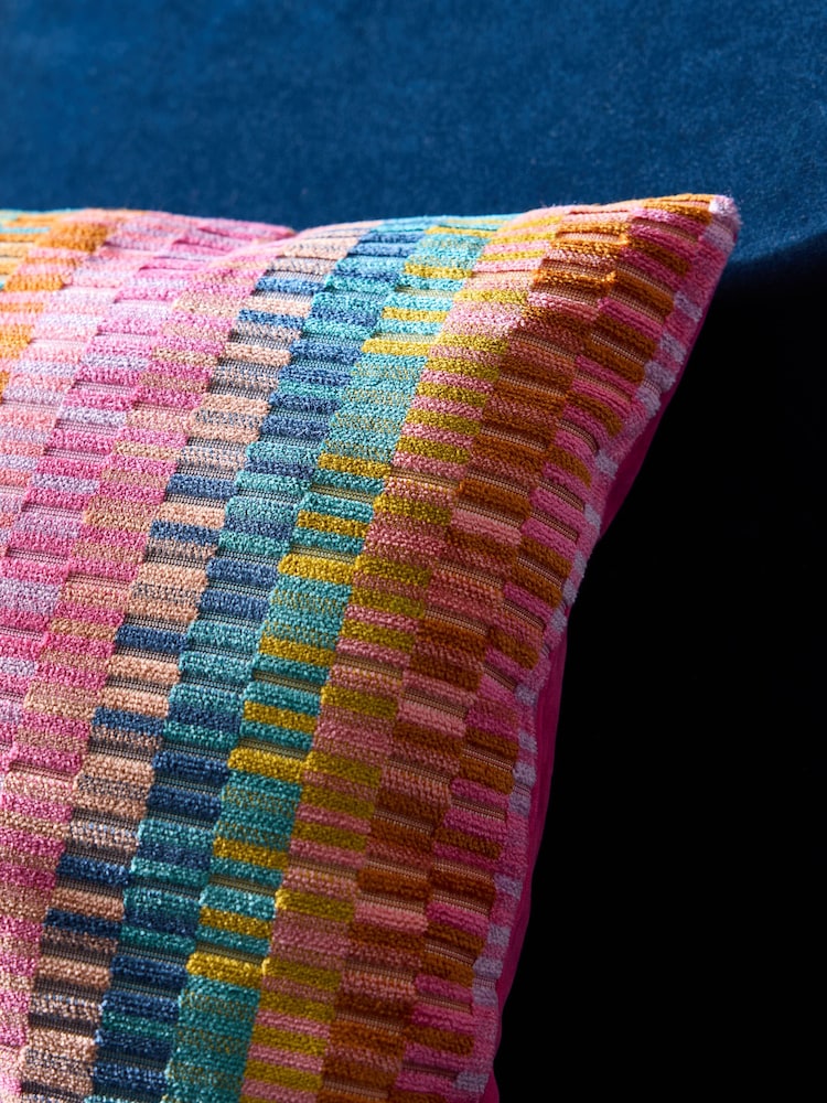 Multi Bright 40 x 59cm Cut Velvet Rio Blocks Cushion - Image 2 of 4 Multi Bright 40 x 59cm Cut Velvet Rio Blocks Cushion - Image 2 of 4