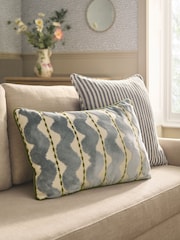 Blue 40 X 59cm Cut Velvet Wiggle Stripe Cushion - Image 1 of 4
