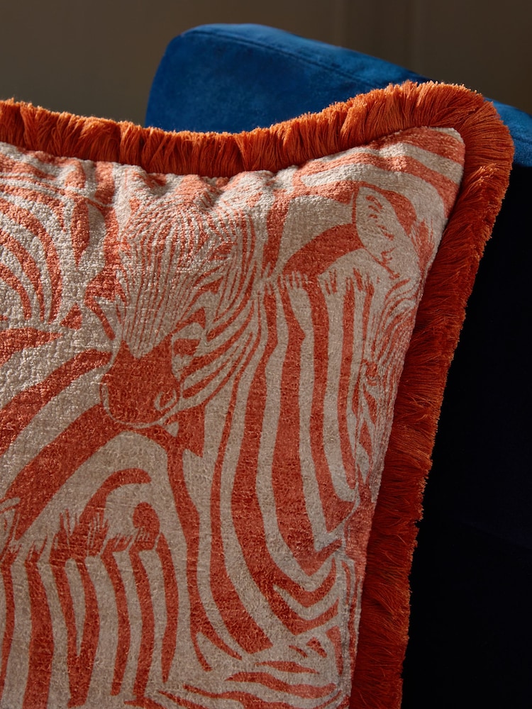 Monochrome 50 X 50cm Printed Zebra Chenille Cushion - Image 2 of 3