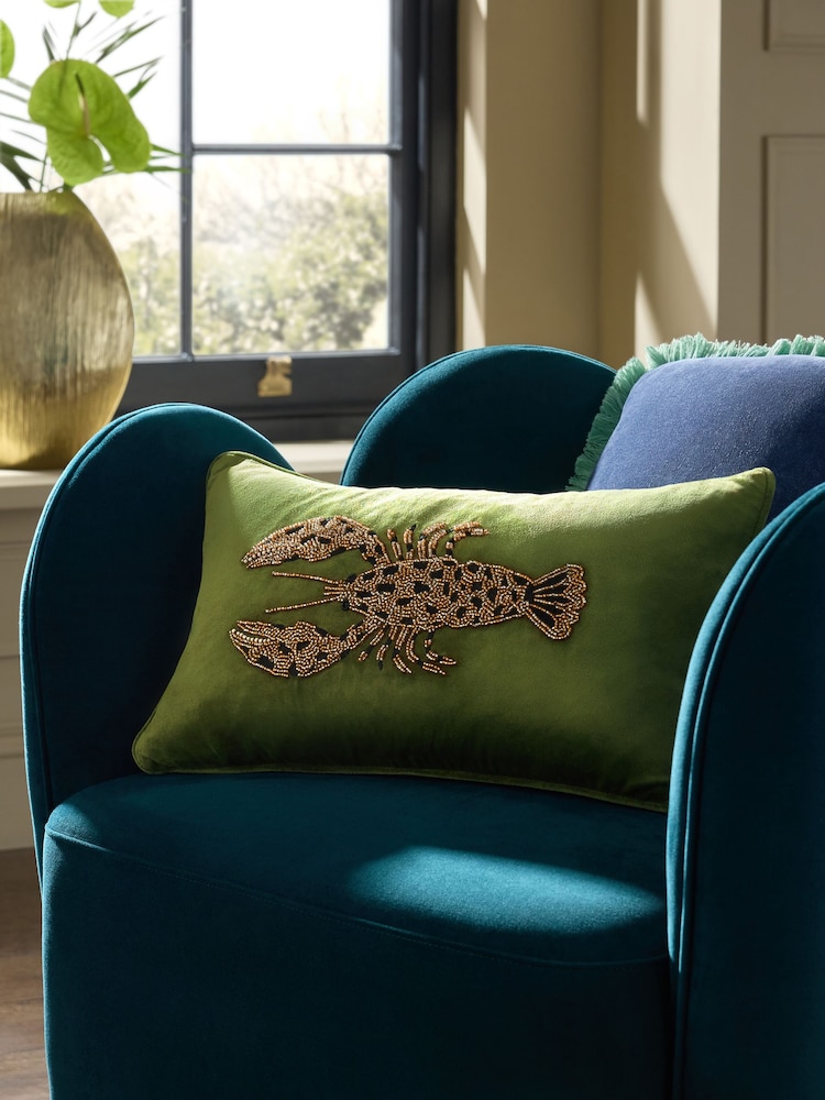 Green 50 X 30cm Embellished Lobster Cushion - Image 1 of 5